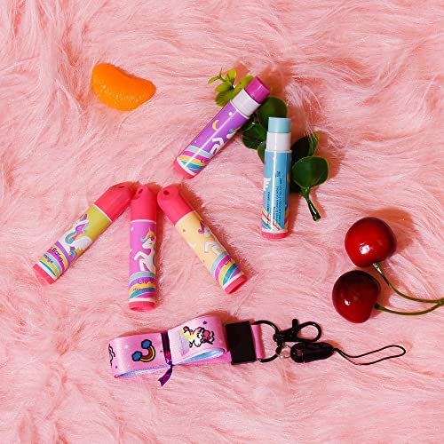 5 Pcs Fruit Flavored Lip Balm Set With Lanyard, Unicorn, Lip Care to Moisturize Dry Lips