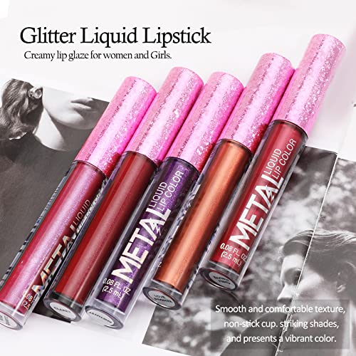 Boobeen Metallic Liquid Lipsticks Matte Lips Lipstick Pearl Glitter Lip Gloss High Pigment Long Lasting Nonstick Lip Glaze Makeup for Women and Girls