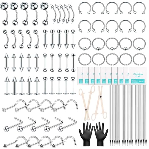 104-Piece Professional Body Piercing Kit with Needles and Jewelry