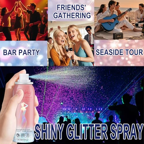 Glint-Rainbow Body Glitter Spray,Glitter Spray for Hair and Body,Long-Lasting Shimmer Powder Hairspray for Festival Concert Party Rave Accessories (Glint-Rainbow)