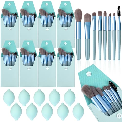 20 Pcs Travel Makeup Brush Set, 10 Mini Travel Brush Set with Bag and 10 Makeup Sponge Princess Party Favor Valentine's Day Gift for Women Home Party(Blue)