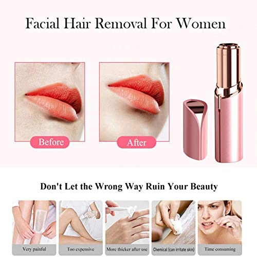 Facial Hair Removal for Women Painless Hair Remover, Waterproof Shaver Razor Hair Remover with LED Light for Face Bikini Peach Fuzz Upper Mustache Lip Chin (Rose Gold)