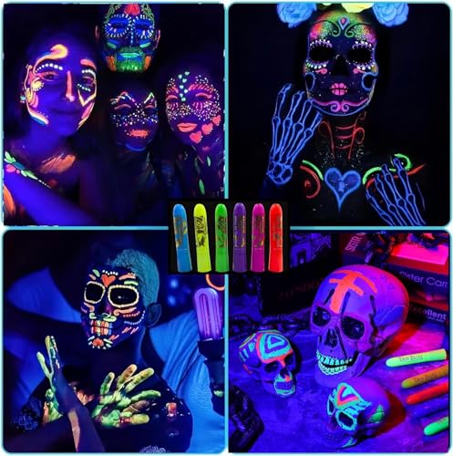 Glow In The Dark Face Paint, 6 Color UV Neon Makeup Kit
