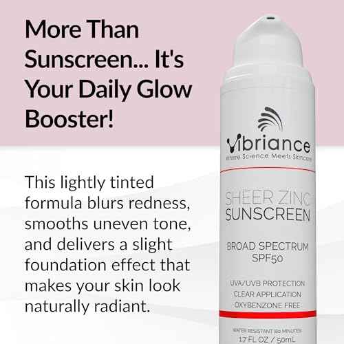 Vibriance Sheer Zinc Sunscreen - Tinted Sunscreen for Face SPF 50, Lightweight Facial Moisturizer with Niacinamide, Hyaluronic Acid - 1.7 fl oz
