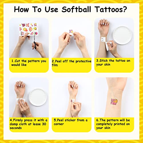 Serencatcher 144 Pcs Softball Temporary Tattoos, Softball Gifts Baseball Party Favors Tattoos Stickers Waterproof for Softball Birthday Party Decorations Softball Sports Club Team Rewards