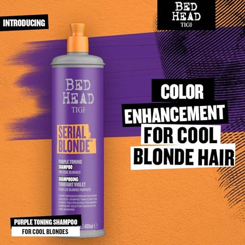 Bed Head by TIGI Serial Blonde Purple Toning Shampoo for Cool Blondes, Neutralizes Brass Tones, Sulfate-Free, 13.53 fl oz