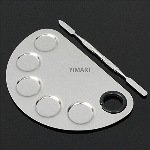 Stainless Steel Makeup Palette with 5 Wells & Spatula