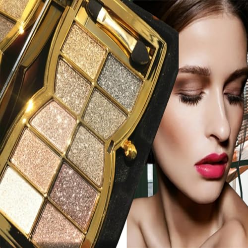 Sparkly Eyeshadow Palette&Shimmer Eyeshadow Palette&Glitter Eyeshadow Palette,Gold Glitter Highly Pigmented Long Lasting Waterproof Sweatproof Make Up Palettes for Women (10 COLOR)