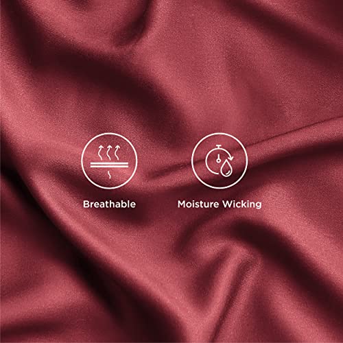 Bedsure Twin Sheets Set, Cooling Sheets Twin Size Bed Set, Rayon Derived from Bamboo, Twin Size Sheets, Breathable & Soft Bed Sheets, Hotel Luxury Silky Bedding Sheets & Pillowcases, Burgundy