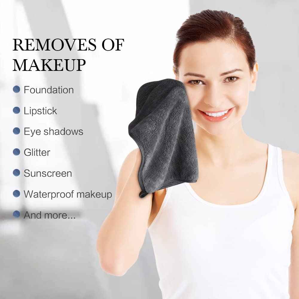 SINLAND Microfiber Face Cloths Reusable Makeup Remover Washcloths Super Soft and Absorbent Fingertip Face Towels for Sensitive Skin Women 12 x 12 Inch 12 Pack