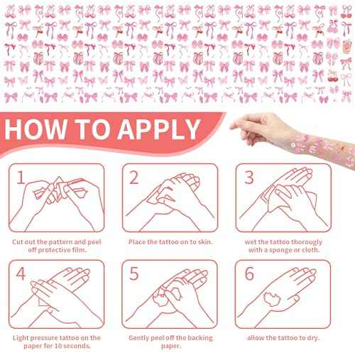 Pink Bow Temporary Tattoos Sticker - 264 Pcs Conquette Birthday Party Favors Party Supplies Decorations, Cherries Disco Ball, Treat Bag Stuffers for Girls Women(8 Sheets)