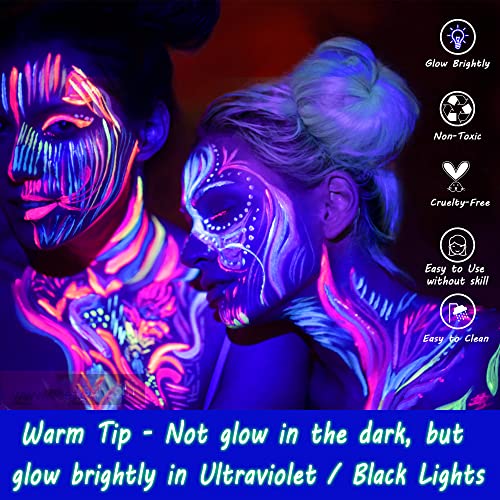 CCbeauty Neon Blue Face Paint Stick, UV Blue Face Painting Kit, Full Coverage SFX Makeup Foundation, Professional Non-Toxic Body Paint for Halloween Costume Cosplay Party, Glow In The Dark Makeup