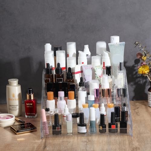 Nail Polish Organizer 84 Bottles of 7 Layers Sunglass Organizer Acrylic Display Rack Eyeglasses Storage Essential Oils Holder Makeup Organizer No Tool Needed Assembly, Clear (2 Pack)