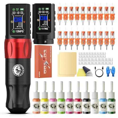 Wormhole Tattoo Gun Tattoo Kit Smart Tattoo Pen With Dot Working Mode, JUMP-START MODE, Memory And Timing Function Wireless Aluminum Alloy Tattooing Equipment For Professional Artists - Black