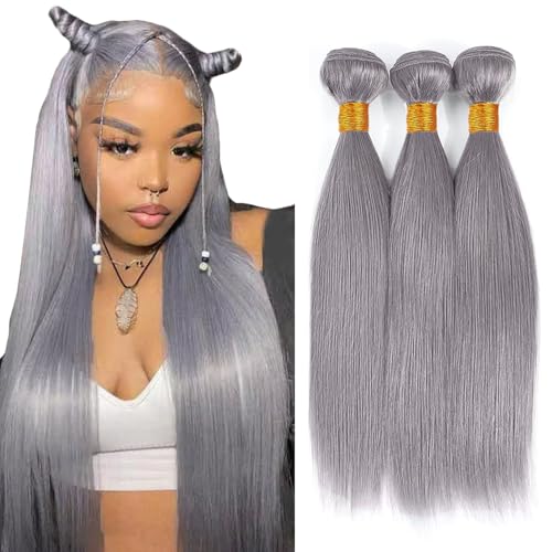 Gray Straight Human Hair Bundles 28-32 Inch | Brazilian Virgin