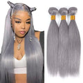 Gray Straight Human Hair Bundles 28-32 Inch | Brazilian Virgin