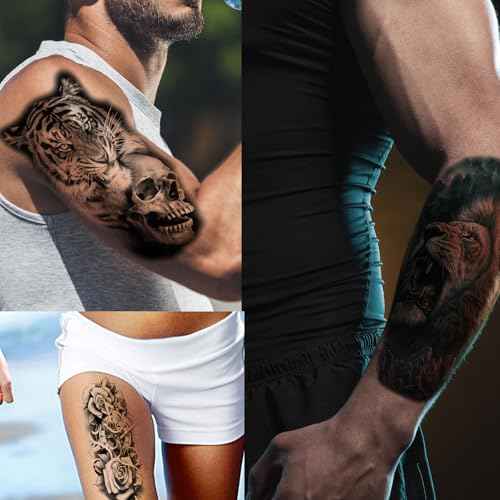 82 Sheets Temporary Tattoos Stickers, Fake Body Arm Chest Shoulder Tattoos for Men and Women, Halloween Temporary Tattoos Black Fake Skull Skeleton Tattoos for Halloween Cosplay