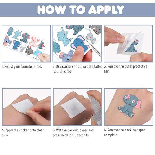 101 PCS Cute Elephant Temporary Tattoos Themed 1st Birthday Party Decorations Supplies Favors Decor Baby Pink Blue Animal Tattoo Stickers Gifts For Boys Girls Classroom School Prizes Carnival Cartoon