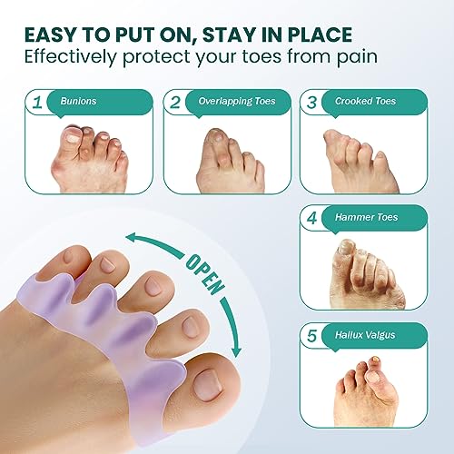 Welnove Lavender 4 Pack Toe Spacers for Pain Relief & Bunion Correction