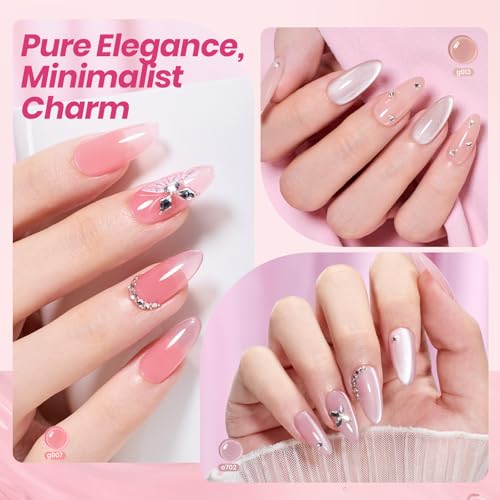 Beetles Soft Tint Nude Gel Nail Polish Set - 20 Colors Jelly Gel Kit, 7.5ml + 2 Top Coats