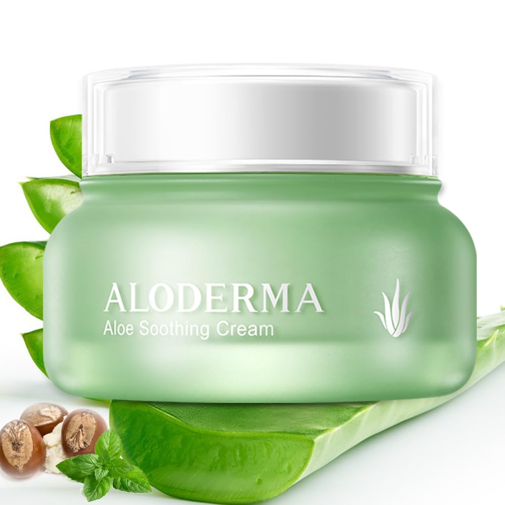 Aloderma Soothing Face Cream Made with 75% Organic Aloe Vera - Calming Facial Cream with Squalane & Vitamin E for Dry, Sensitive Skin - Reduces Redness, Helps Protect Damaged Skin, 50g/1.76oz