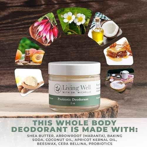 Living Well with Dr. Michelle Probiotic Whole Body Deodorant Cream | Unscented, Aluminum-Free & Paraben-Free | Natural Deodorant for Sensitive Skin, Underarms & Beyond