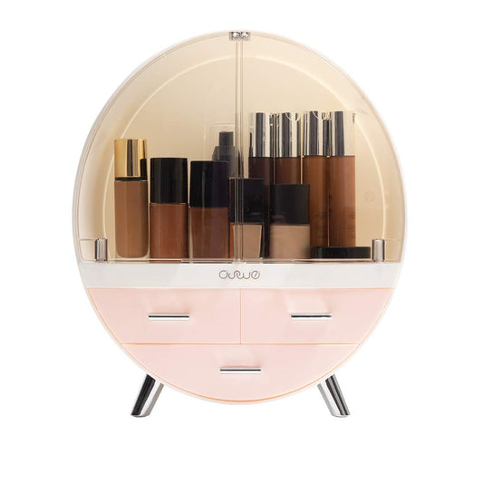 OBMMIRAO Elegant Dustproof Makeup Storage Organizer Box, Waterproof Medium Cosmetics Organizer Storage with Drawers Skincare Cosmetic Display Cases for Countertop Bathroom Dresser Dedroom