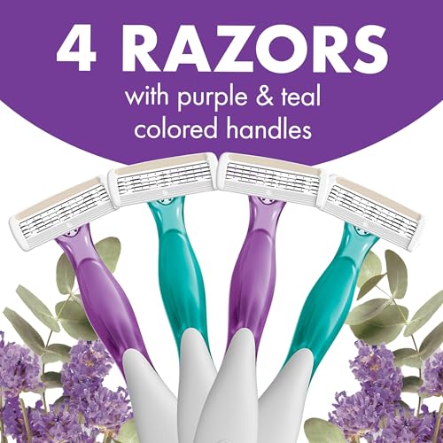 Disposable Razors for Women - 4-Blade Lavender Scented, 4-Pack