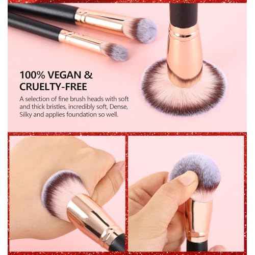 Angled Foundation Brush Contour Conceal Brush Set, 3Pcs Angled Synthetic Kabuki Makeup Brush for Face Blush Bronzer Travel Buffing Stippling Contour Powder Liquid Blending