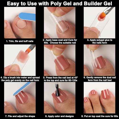 160 Pcs Toe Dual Nail Forms for Poly Gel & Builder Gel Toenail Extension - 16 Sizes Reusable Full Cover Square Toenails Molds - Professional Pedicure Nail Tips for Salon & DIY at Home