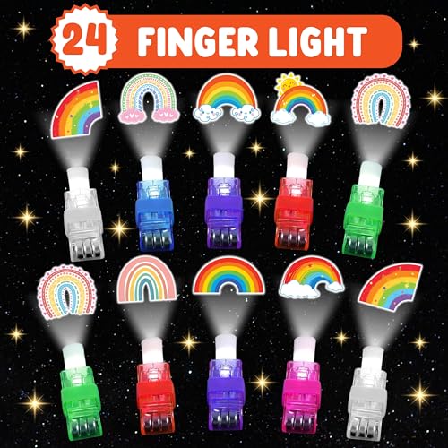 72 PC Rainbow Party Favors Set - LED Finger Lights & Glow Tattoos