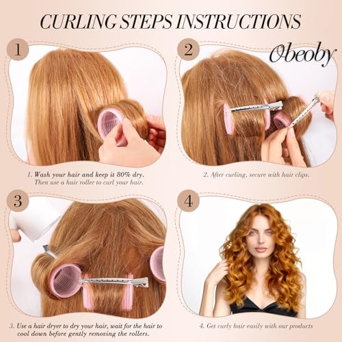Self-Grip Hair Rollers Set 4 Sizes with Clips & Styling Tools