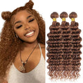 G30-LightBrown Deep Wave Human Hair Bundles 3 Pack 16-20 Inch Peruvian Virgin Hair