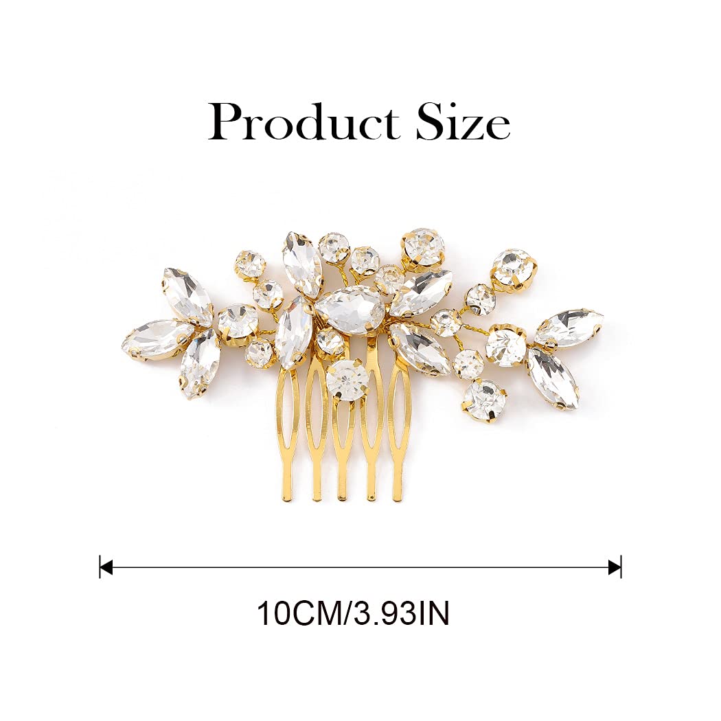 JAKAWIN Bride Wedding Hair Comb Crystal Hair Piece Rhinestone Bridal Hair Accessories for Women HC042 (Gold)