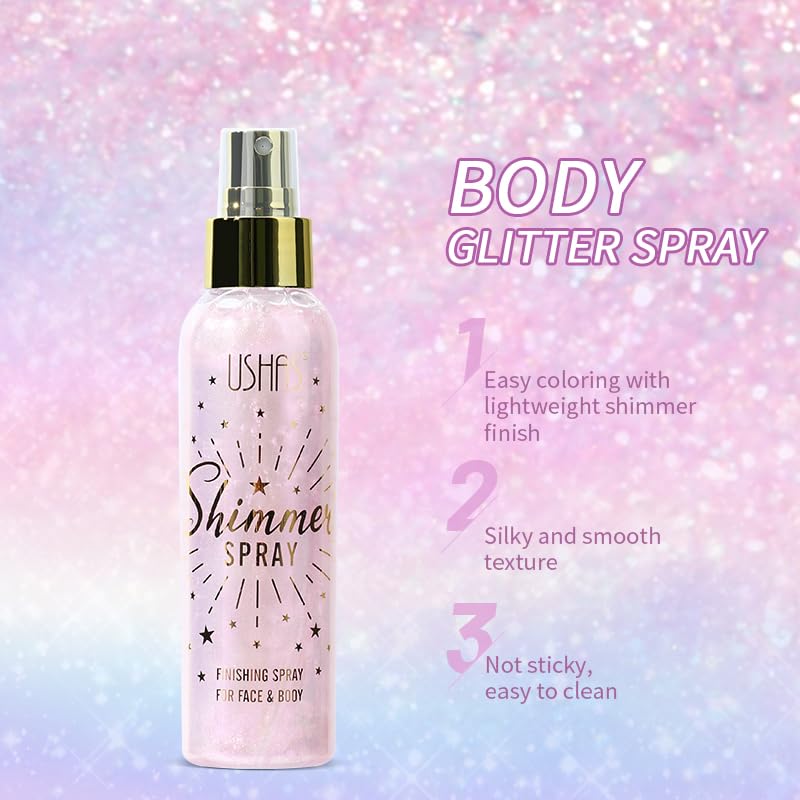 USHAS Body Glitter Spray 3.72oz - Shimmer Highlighter for Face & Body