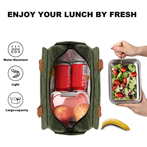 Joymee Lunch Bag Women Insulated Lunch Box with Adjustable Shoulder Strap Large Reusable Leakproof Spacious Cooler Tote for Women Men Adult with Bottle Holder and Side Pockets - Green