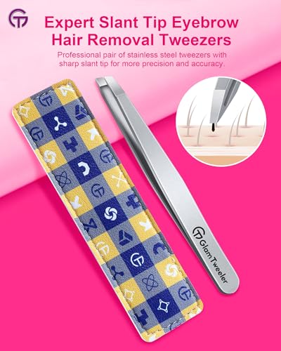 GlamTweeler Expert Slant Tip Tweezers with Leather Case