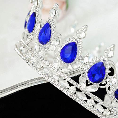 Fairyu Silver Blue Rhinestone Wedding Tiara Bridal Crown for Women & Girls
