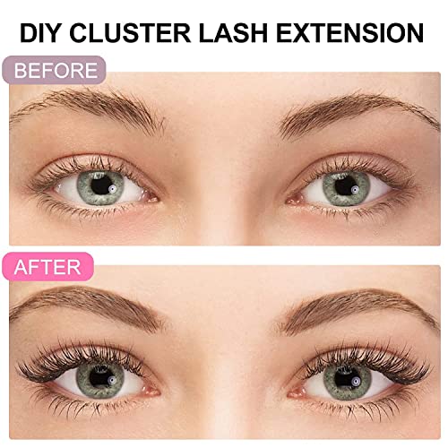 KISSXIAOYA Cluster Lashes Extensions, 144Pcs Individual Cluster Lashes D Curl 14mm, Wide Stem Cluster Eyelashes Soft Natural False Eyelashes Cluster DIY Eyelash Extension At Home (144pcs, 14mm)