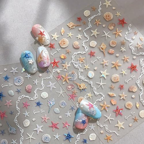 Ocean Seashell Starfish Nail Stickers - Self-Adhesive 5D Decals