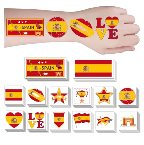 56 Pcs Spanish Flag Temporary Tattoos Waterproof