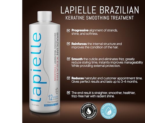 Lapielle - Brazilian Keratin Formaldehyde Free Hair Straightening Treatment - Ideal for Moisturizing Straight Hair and Eliminating Frizzy Hair - 16 oz