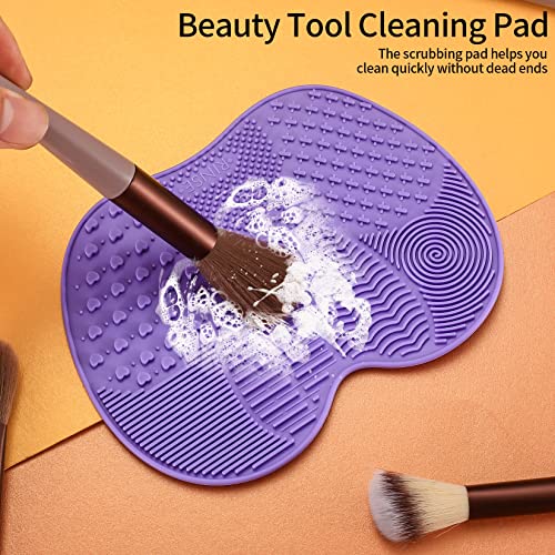 Silicone Makeup Brush Cleaning Mats - 2 Pcs Eco-Friendly Wash Pads in Green & Purple