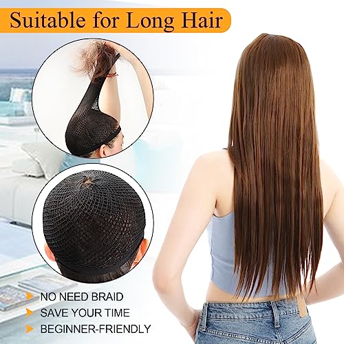 BEEOS 3 Pieces Large Net Wig Cap for Long Thick Hair with Open-end, Black Mesh Wig Cap for Women Sleeping