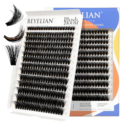 BEYELIAN Fluffy Cluster Eyelash Extensions 100D 280 Pcs Thick Dramatic Lash Clusters Wispy 3D Volume 9-18mm DIY Cluster Lashes Black Band Eyelash Extension Easy to Apply at Home