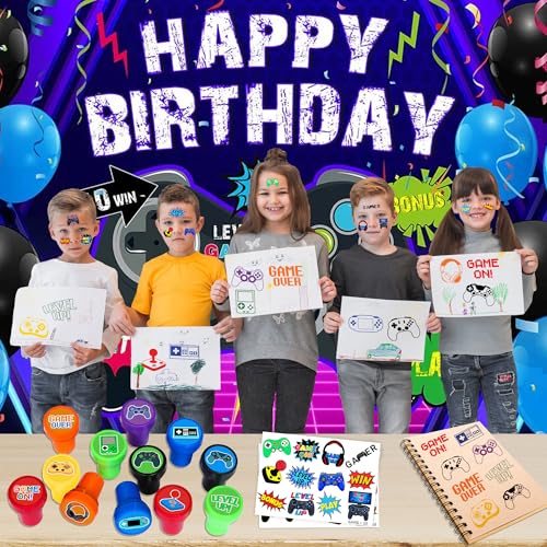 Video Game Party Favors Set - 24 Tattoos & 12 Stamps