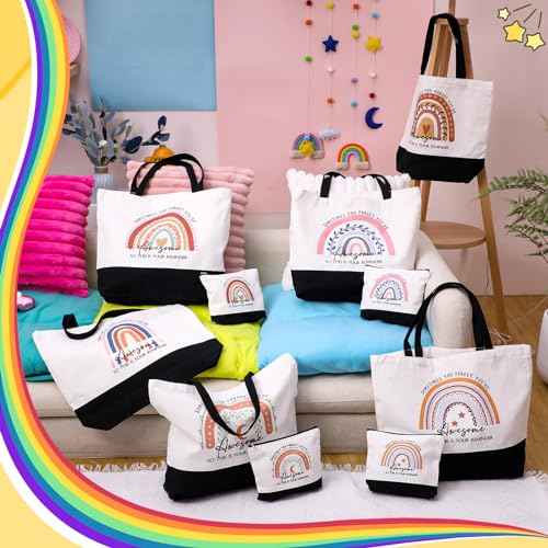 Cunno 24 Pcs Gifts Bag Bulk for Women Aesthetic Canvas Tote Bag Inspired Gifts for Team Coworker Nurse Teacher(Rainbow Sometimes You Forget)