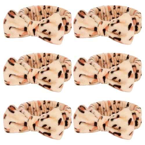 Casoty 6 Pcs Spa Headband, Hair Band for Washing Face, Cheetah Makeup Headband, Skincare Headbands, Soft Fleece Hairband for Face Washing Yoga