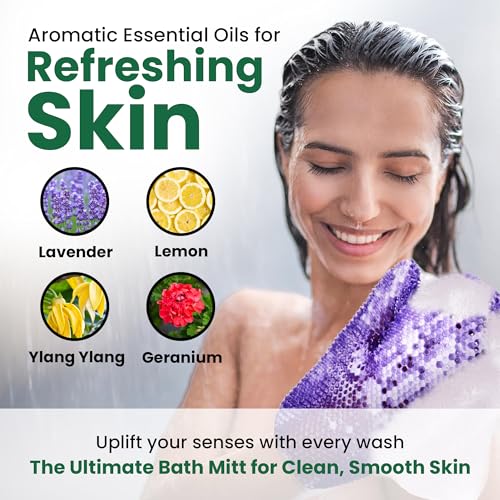 Sea Shampoo Shower Gel 8oz Bundle with Supracor Bath Mitt-Shampoo, Bath Gel & Exfoliating Glove Dead Skin Remover for Body-Exfoliator Glove Honeycomb Face Scrubber Exfoliating Mitt for Body