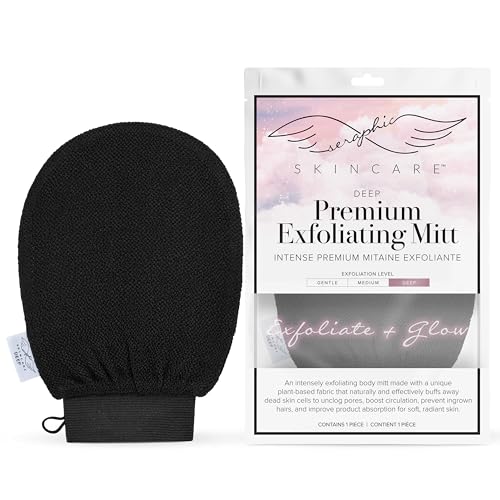 Seraphic Skincare Premium Exfoliating Mitt for Body, Deep – Viscose Fiber Korean Exfoliating Glove for Normal to Dry Skin – Body Exfoliator for Self-Tan Removal and Application